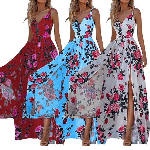 Sling Split Flower Print Dress