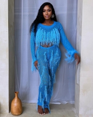 Handmade tassel knitted hollow jumpsuit