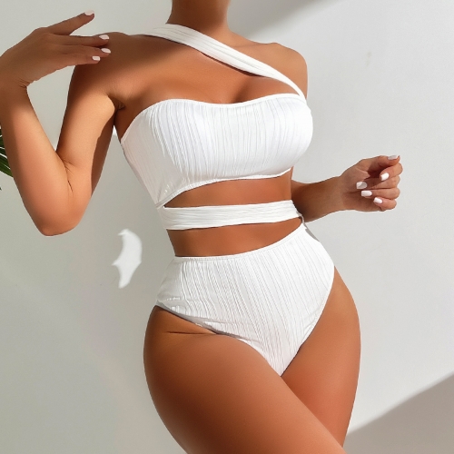 Diagonal shoulder hollowed out one piece swimsuit