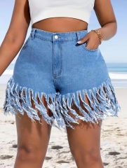 Casual oversized tassel denim shorts