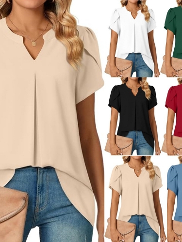 Leisure V-neck petal sleeve shirt