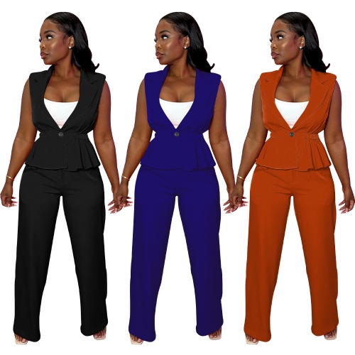 Sleeveless ruffled suit pants set