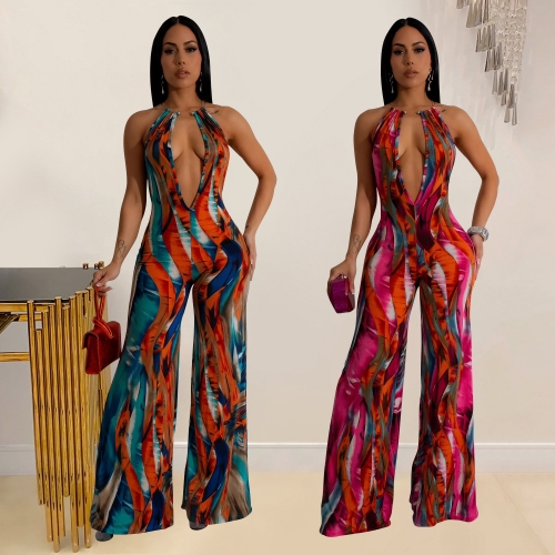 Sexy Hollow Backless Printed jumpsuit