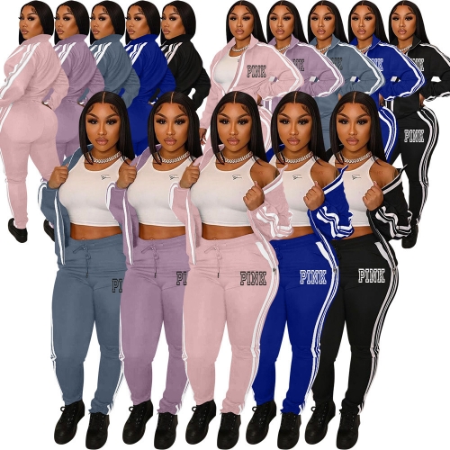 Casual printed patchwork sports top+pants two-piece set