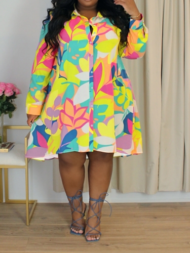 Vacation style oversized floral print dress