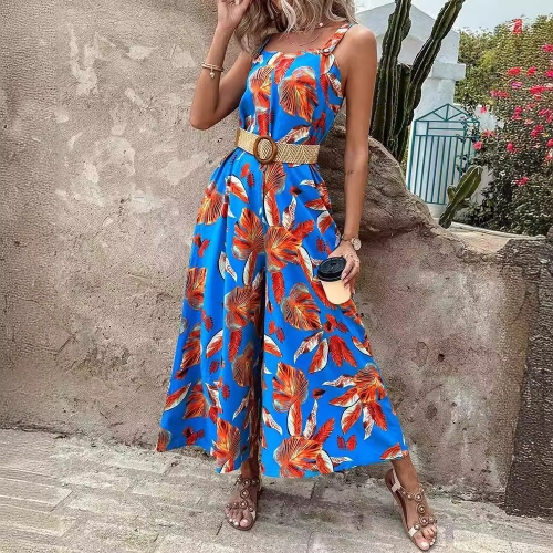 Fashionable printed waistband jumpsuit (with belt)
