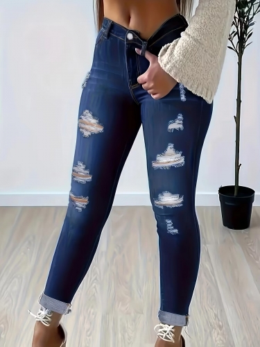 Casual distressed oversized small leg jeans