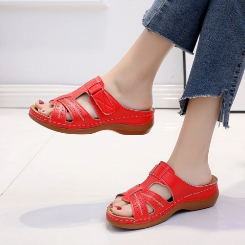 Retro solid color thick sole slippers