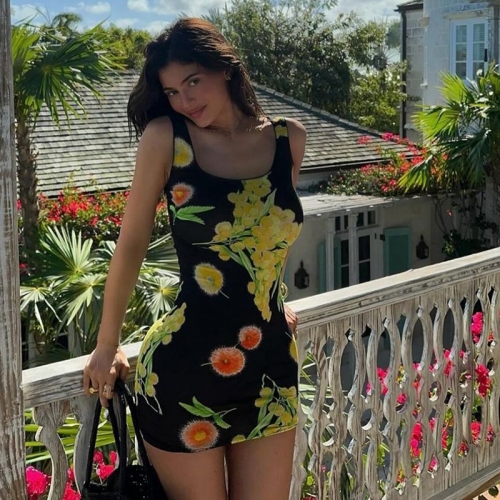 Sexy floral print camisole dress