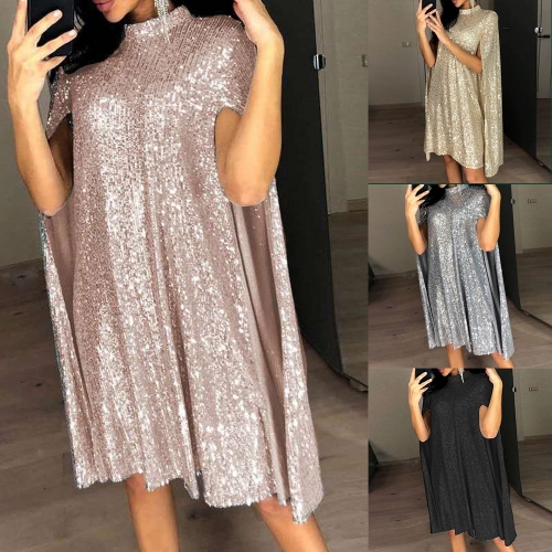 Sexy stand up collar sequin dress
