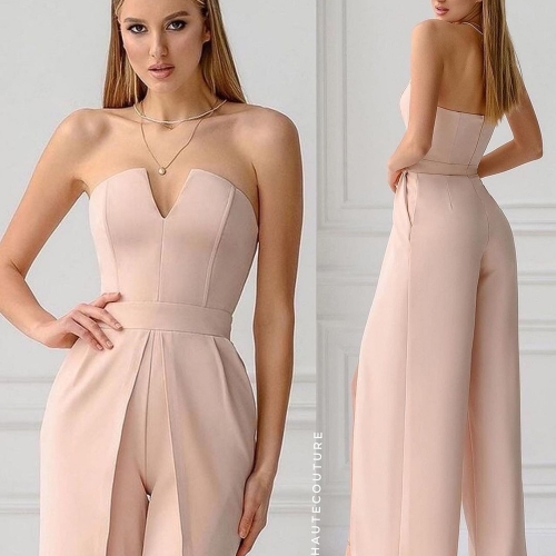 Sexy V-neck strapless open cut jumpsuit