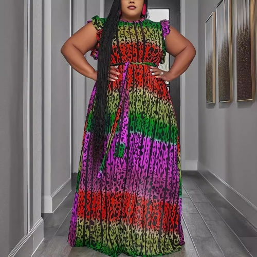 Plus size lace up printed maxi dress