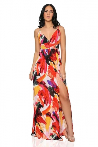 Split strap maxi printed dress
