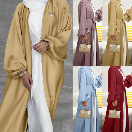 Fashionable cardigan belt long robe dress
