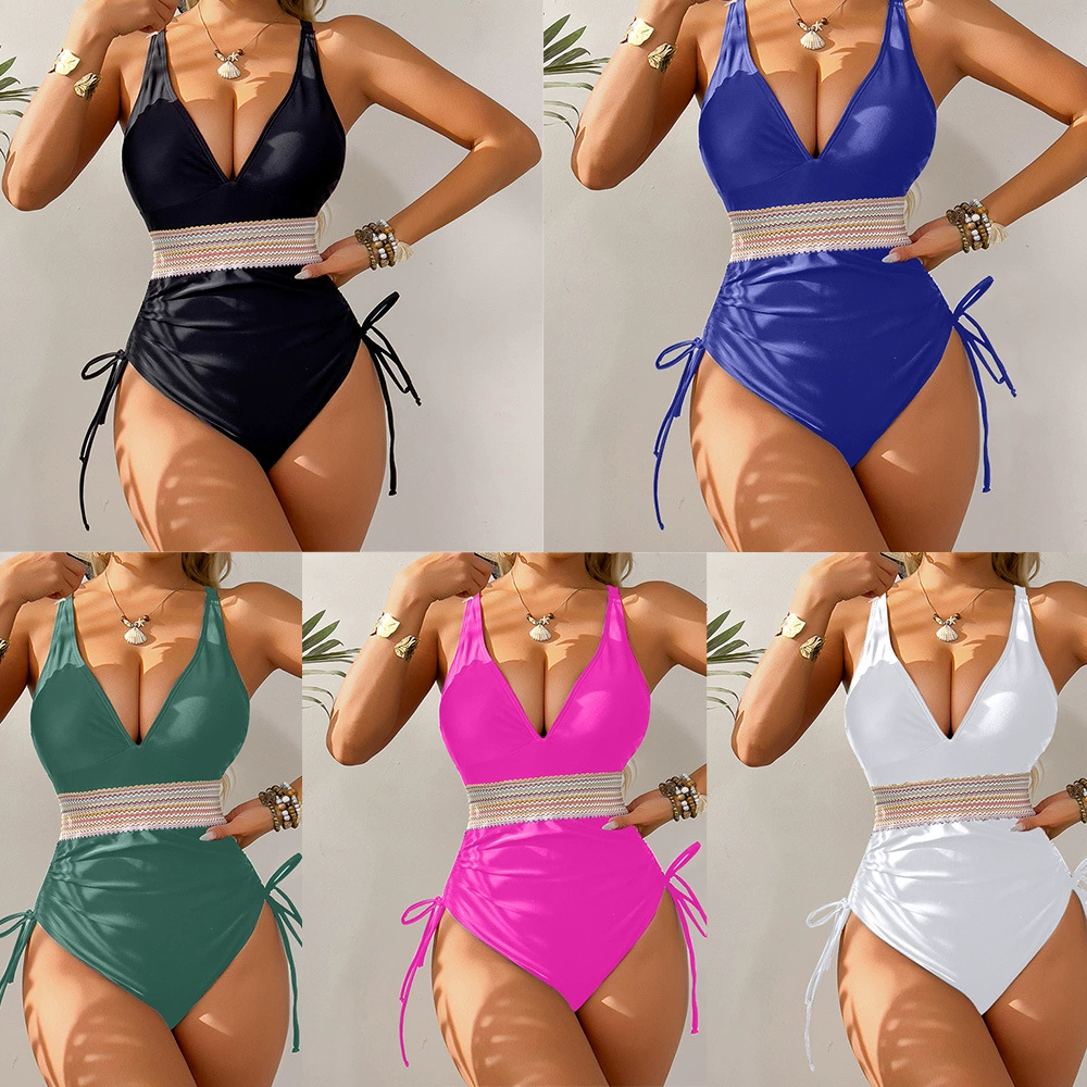 Sexy printed V-neck one-piece swimsuit