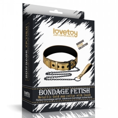 Bondage Fetish Metallic Pup Collar With Leash