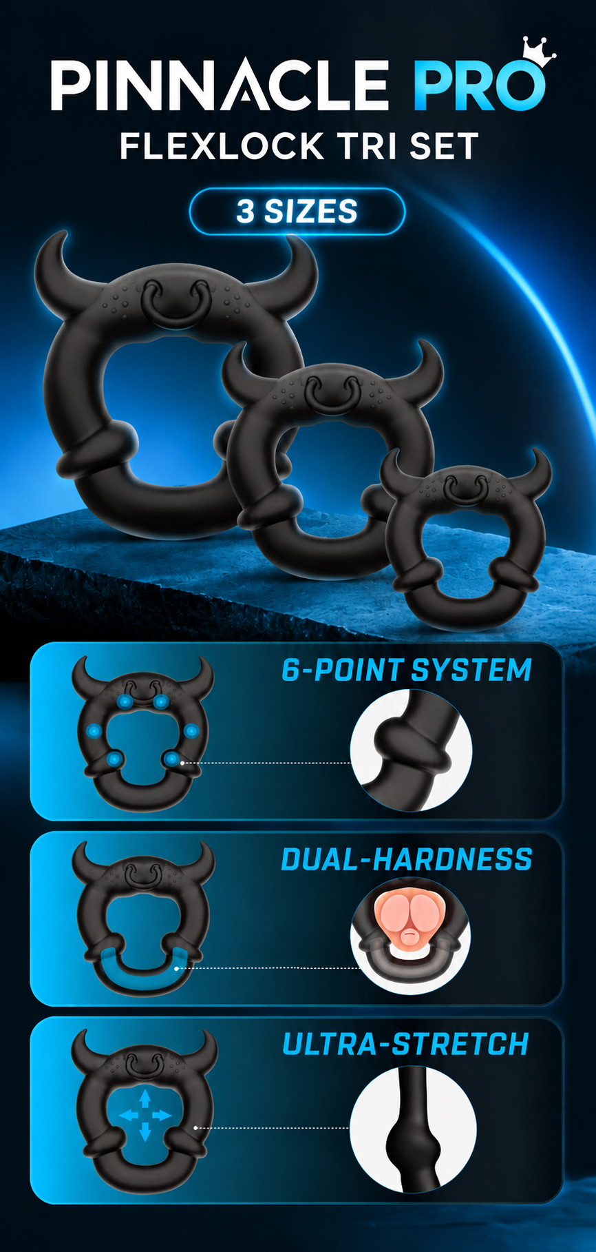 Pinnacle Pro Flexlock Tri Set Cock Ring