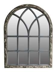 Antique wood window arched mirror