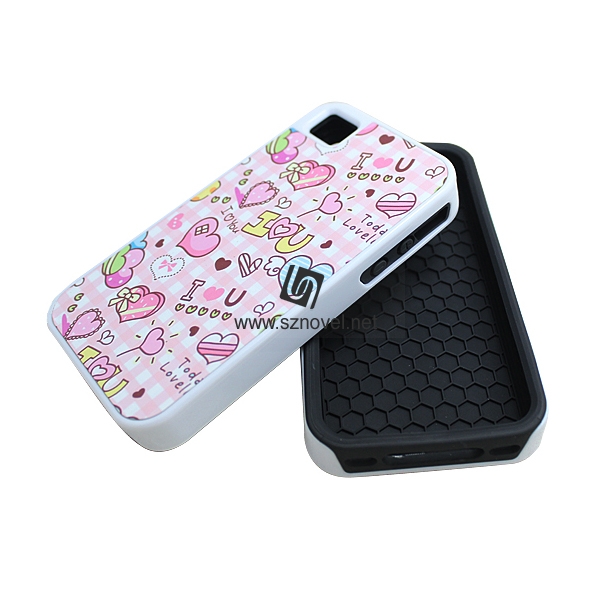 For iPhone 4 Sublimation Blank 2D 2IN1 Phone Back Shell Case