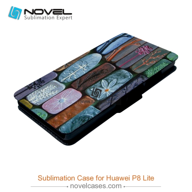 New Sublimation Leather Wallet Case For Huawei P8 lite