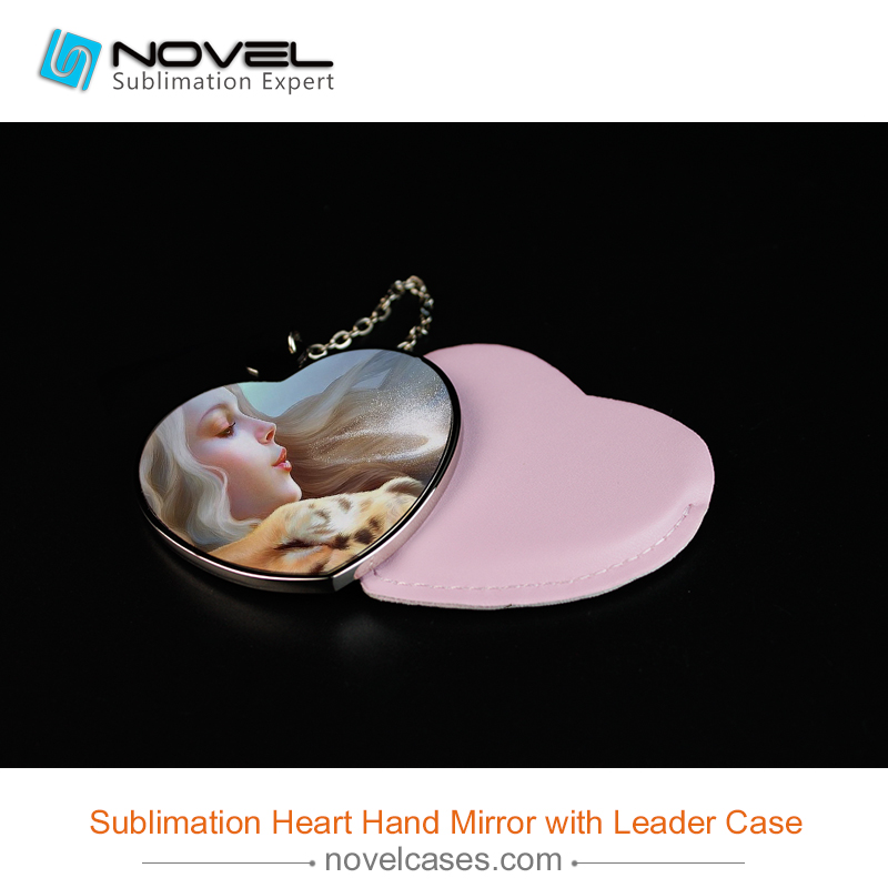Sublimation Heart hand mirror  with leader case