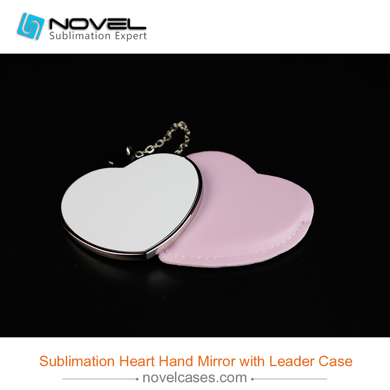 Sublimation Heart hand mirror  with leader case