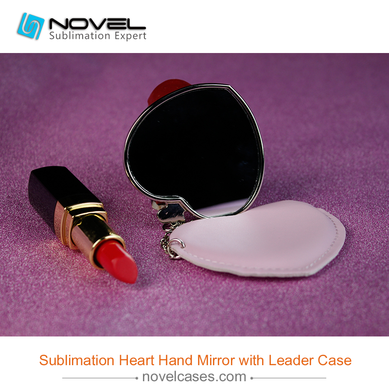 Sublimation Heart hand mirror  with leader case