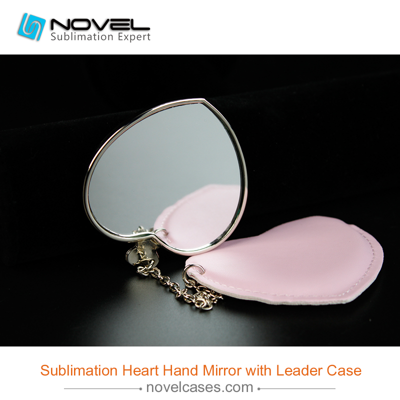 Sublimation Heart hand mirror  with leader case