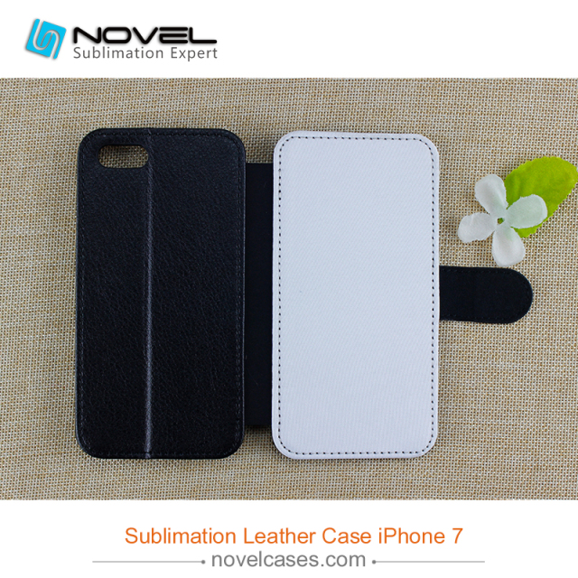 High quality Sublimation flip leather cover for iphone 7, PU leather cover