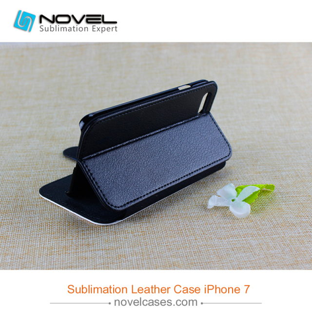 High quality Sublimation flip leather cover for iphone 7, PU leather cover