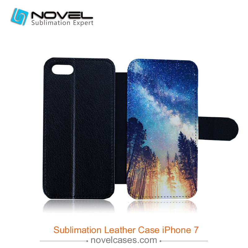 High quality Sublimation flip leather cover for iphone 7, PU leather cover