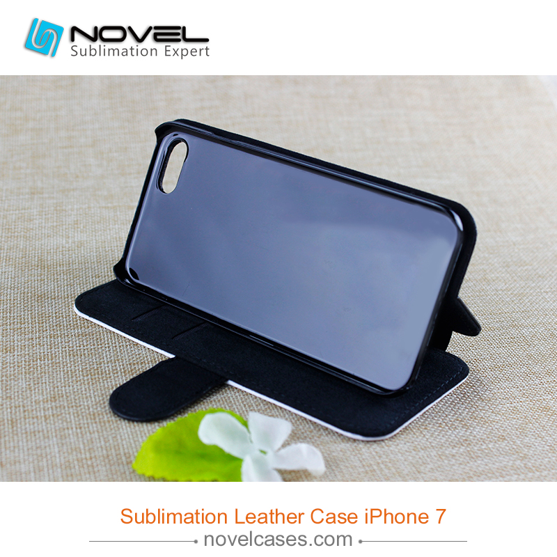 High quality Sublimation flip leather cover for iphone 7, PU leather cover
