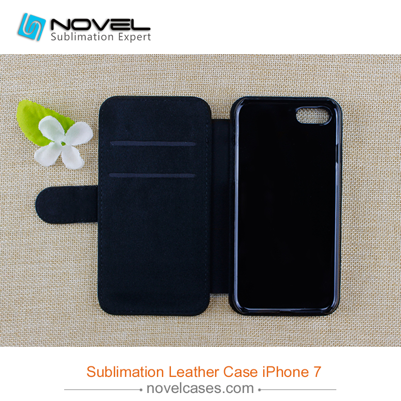 High quality Sublimation flip leather cover for iphone 7, PU leather cover