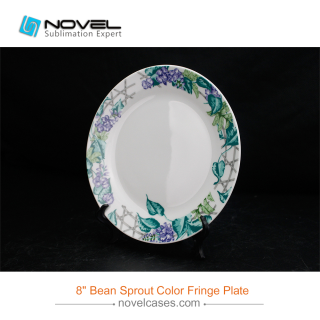 8 Inch Sublimation Blank Ceramic Bean Sprout Color Fringe Plate