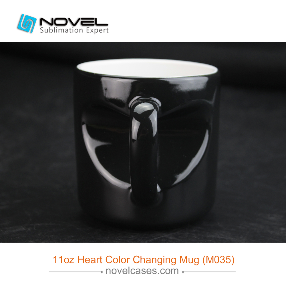 High Quality Sublimation Black Heart Color Changing Mug 11oz