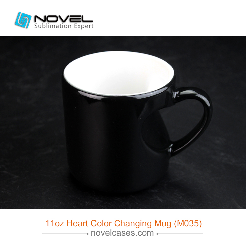 High Quality Sublimation Black Heart Color Changing Mug 11oz