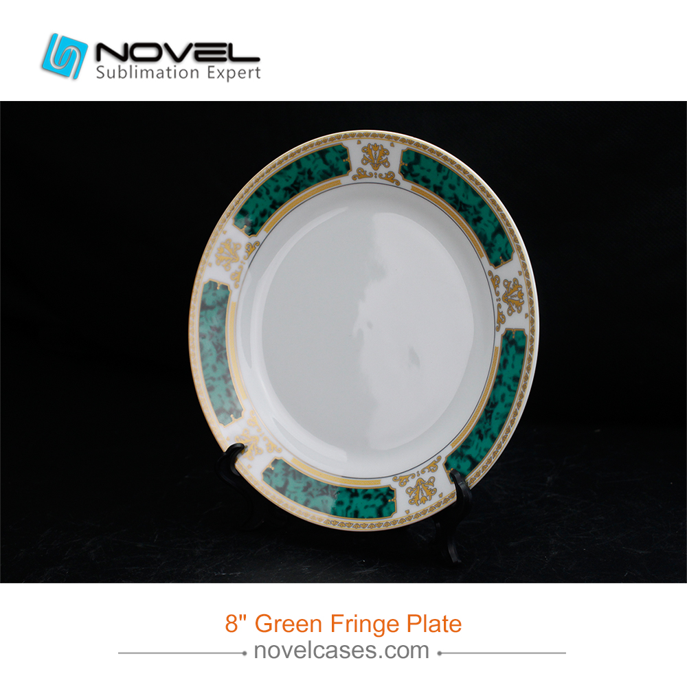 8 Inch Sublimation Blank Ceramic Green Fringe Plate