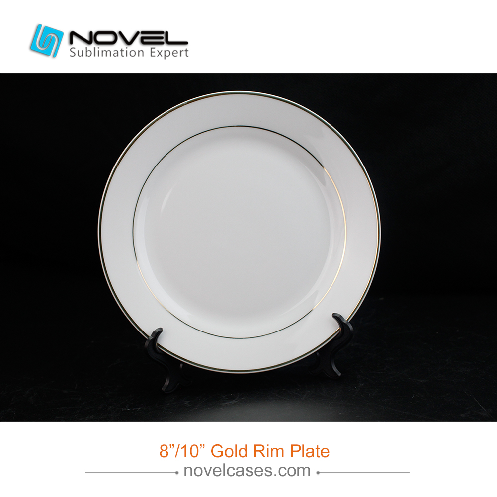 Custom Design Sublimation Blank Ceramic 8 Inch Gold Rim Plate