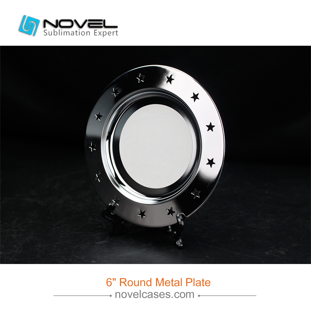 6 Inch Sublimation Metal Plates Round Star Side Silver Plate