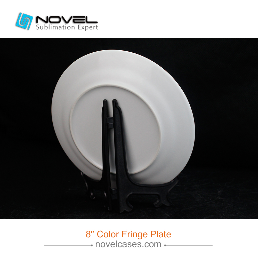 8 Inch Sublimation Ceramic Plate With Graphic Rim, Color Fringe Plate