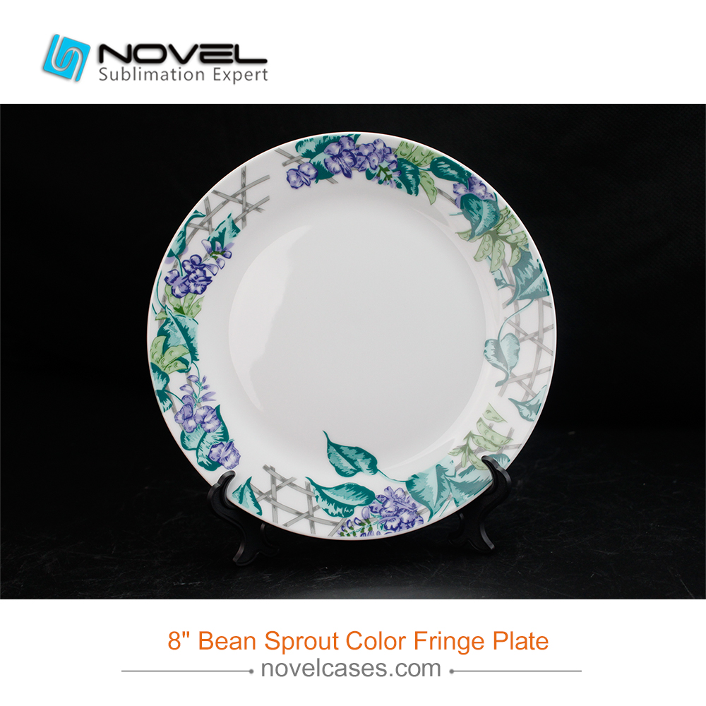 8 Inch Sublimation Blank Ceramic Bean Sprout Color Fringe Plate