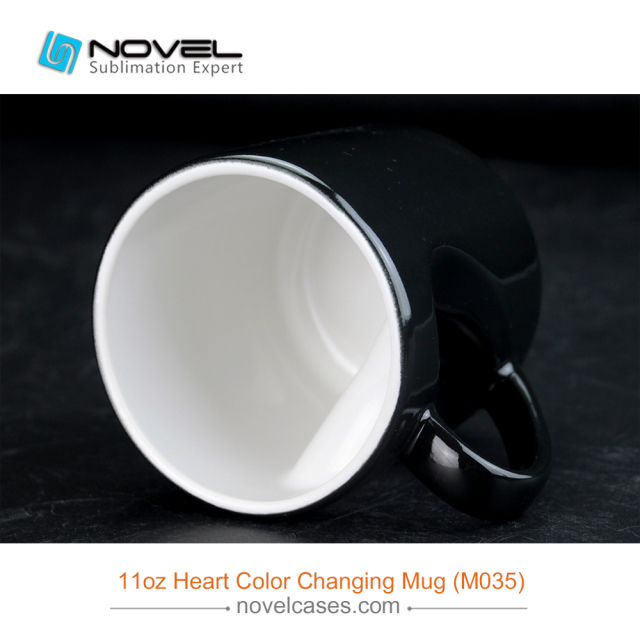 High Quality Sublimation Black Heart Color Changing Mug 11oz