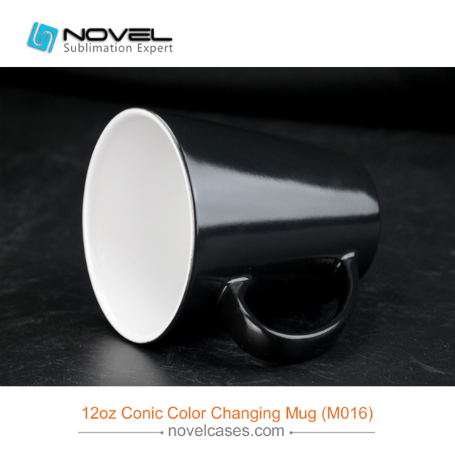 Sublimation Black 12OZ Ceramic Cone Color Changing Mug For Photo Printing