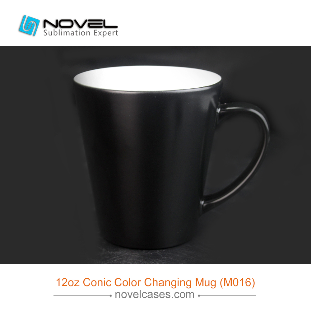 Sublimation Black 12OZ Ceramic Cone Color Changing Mug For Photo Printing
