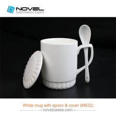 DIY Sublimation White mug with spoon & cover,Coffee Mug For Wholesale