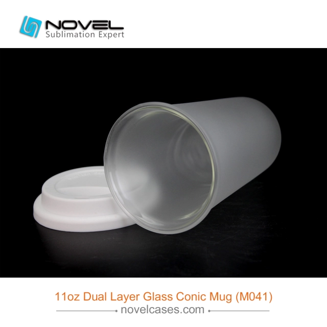 11oz Sublimation Dual Layer Glass Conic Mug,Glass With Silicon Cover