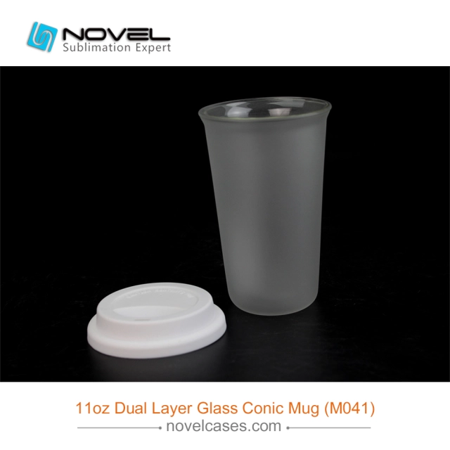 11oz Sublimation Dual Layer Glass Conic Mug,Glass With Silicon Cover
