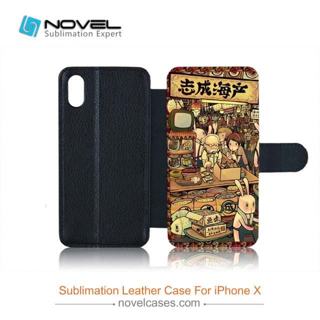 New Sublimation Flip Leather Wallet Card Holder For iPhone X