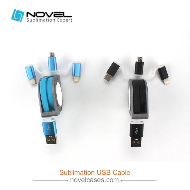 Sublimation Multifunction 3 IN 1 Blank USB Cable For iPhone/Android