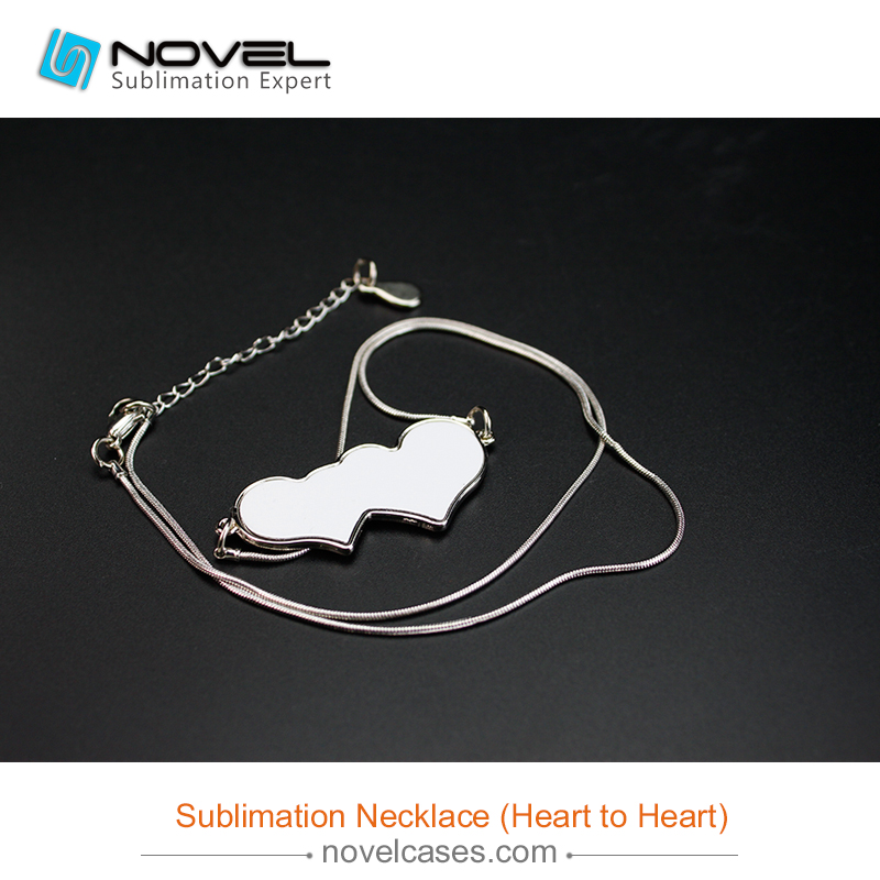 Popular Sublimation Blank Necklace--Double Heart To Heart Shaped
